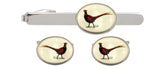 CLEARANCE - Dalaco Pheasant Cufflink and Tie Clip Set rhodium plated.