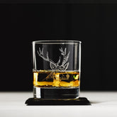 CLEARANCE - Stag Engraved Style Glass Tumbler with Slate Coaster Gift Set