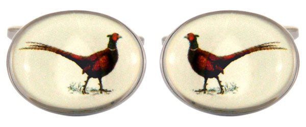 CLEARANCE - Dalaco Pheasant Oval Rhodium Cufflinks.
