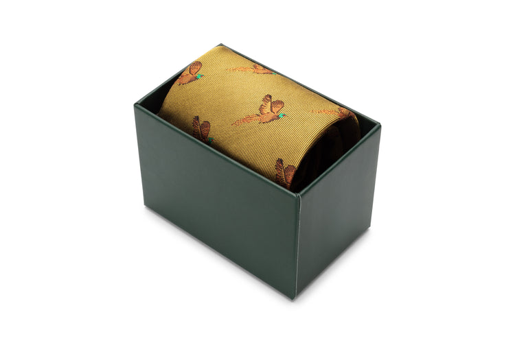 Hoggs Of Fife 100% Silk Woven Tie Pheasants Boxed.