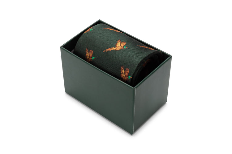 Hoggs Of Fife 100% Silk Woven Tie Pheasants Boxed.