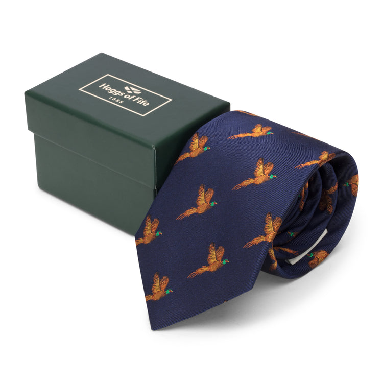 Hoggs Of Fife 100% Silk Woven Tie Pheasants Boxed.