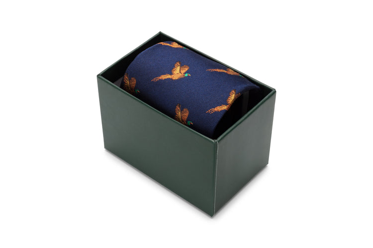Hoggs Of Fife 100% Silk Woven Tie Pheasants Boxed.