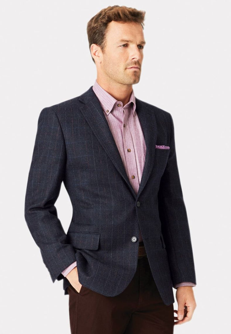 CLEARANCE - Brook Taverner Camberley Navy 100% Wool Check Jacket
