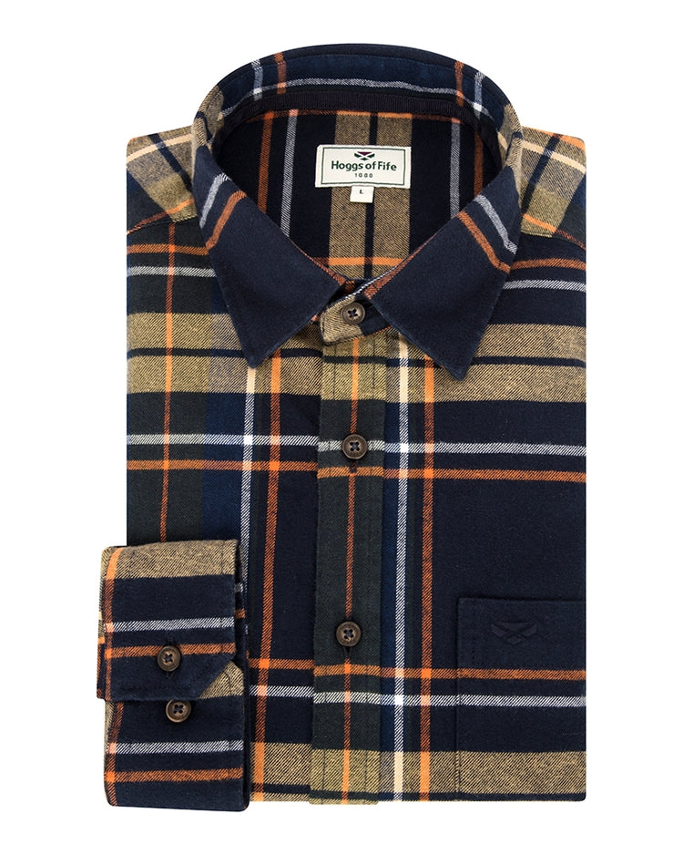 Hoggs Of Fife Coll Cotton Twill Check Shirt. Navy